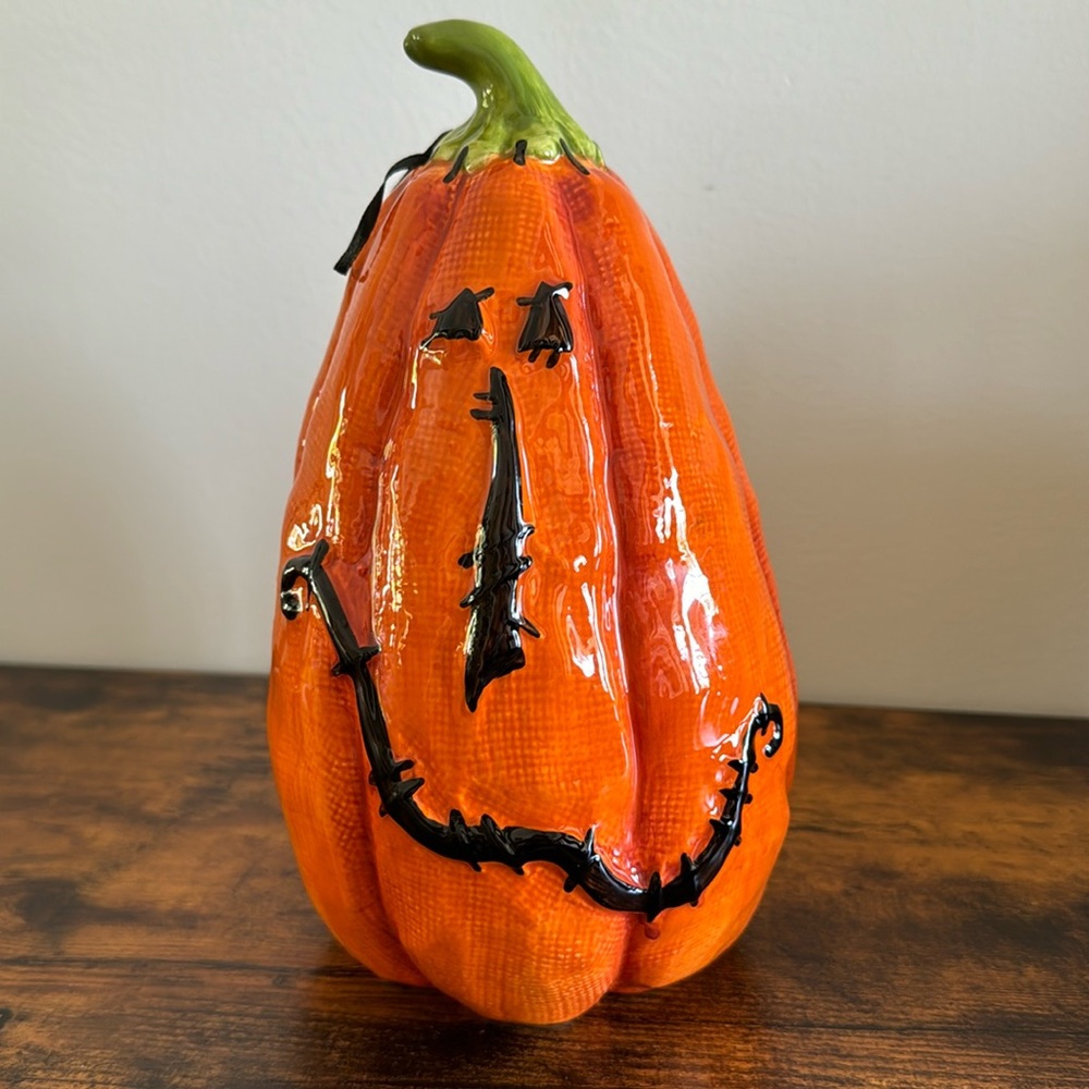 Blue Sky Clayworks Hand Crafted Hand Painted Stitched Pumpkin- Tall